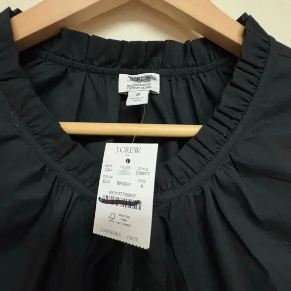 J.Crew Factory Black Ruffle Tie-Front Button Dress NWT Size 8 - Picture 3 of 7